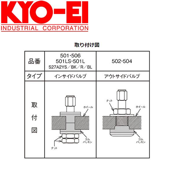 KYO-EI エアバルブ クランプインバルブ 2個 501L 501LS 504 506 チューブレスタイヤ ゴムバルブ キョーエイ｜m2k｜02