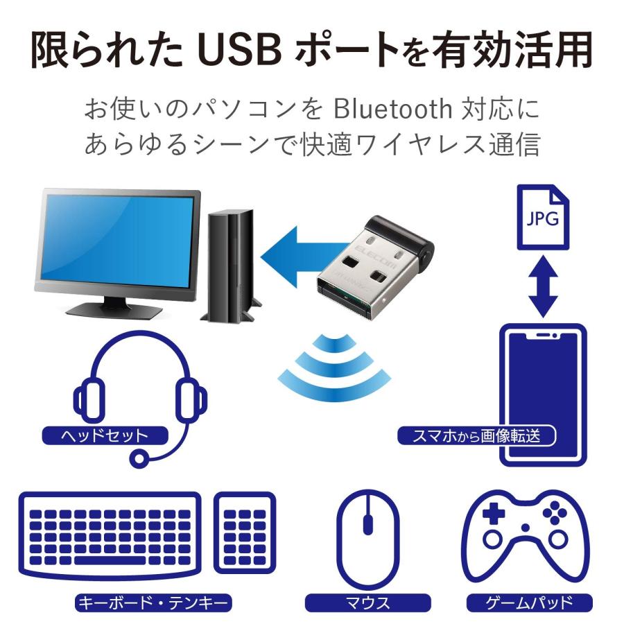 エレコム Bluetooth USB アダプタ USB-Aコネクタ Class2 Bluetooth4.0 超小型 省電力 EDR/LE対応 [Wi｜m2nd-rozeo｜02