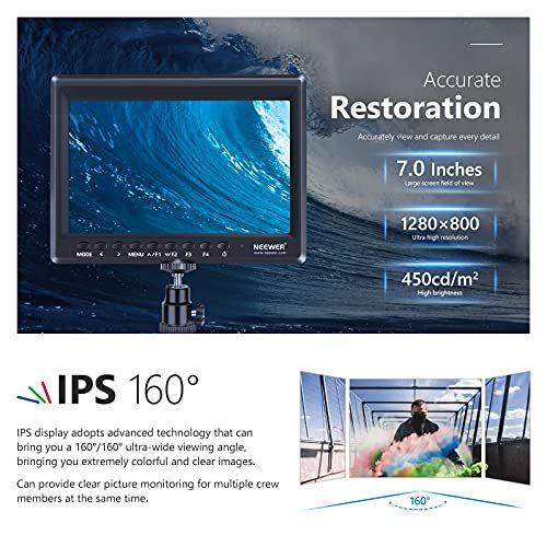 Neewer F100 7インチ カメラフィールドモニター HD ビデオアシスト 超薄型 IPS 1280x800 4K HDMI入力 1080p サンシェードと｜m3-store｜03