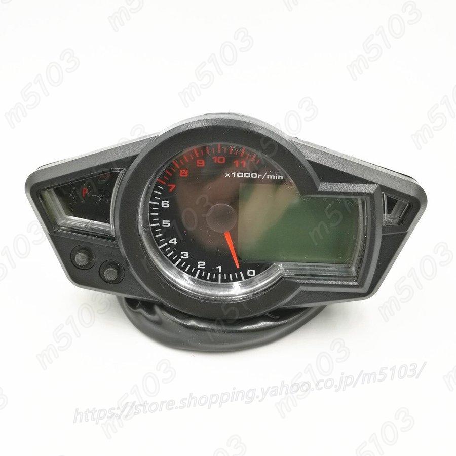 マルチメーター バイク汎用 モーターサイクル LCD スピードメーター デジタル走行距離計 タコメーター 2_4シリンダー｜m5103｜02