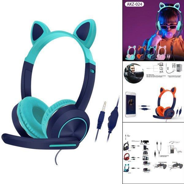 ビデオゲーム音楽PCシアンとブルー用のマイク付き有線猫耳ヘッドセットHiFi｜m5103｜06
