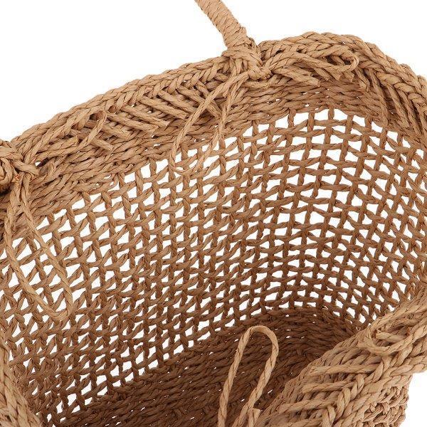 女性の夏のビーチショッピングネット中空織りのショルダーハンドバッグ茶色｜m5103｜09