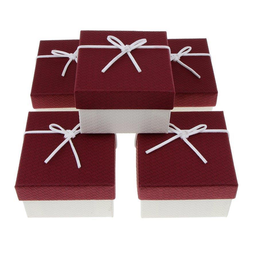 5個セット リボン付 正方形 ジュエリー ボックス ピアス用ケース ギフトボックス 多用紙箱  全6種類 - レッドホワイト｜m5103｜02