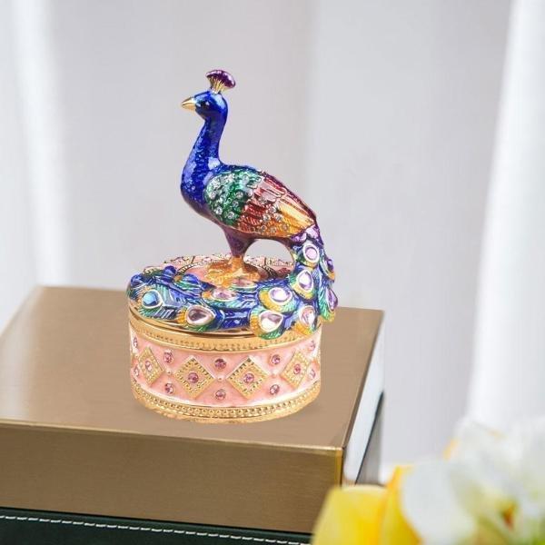 エナメルを塗られた孔雀の装身具の興行収入の結婚式のパーティーの好意の箱のピンク｜m5103