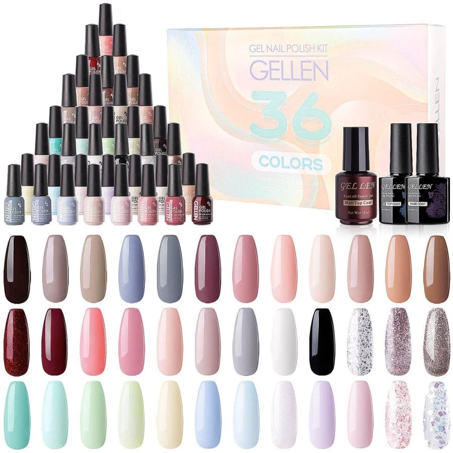 人気特価激安 セルフネイル ポリッシュタイプ ベーストップマットジェル付き 36色セット カラージェル ジェルネイル Gellen ネイル