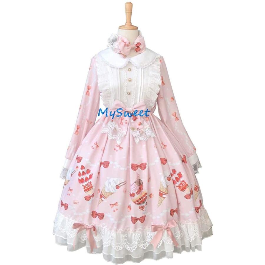Street ゴシック ロリータ服 レディース 森ガール ｍ クサイチゴデザート Lolita ロリータ服 コスプレ衣装 ｍ ワンピース ピンク 東京arch ピンク かわいい 長袖 未来ノ夢 コスプレ