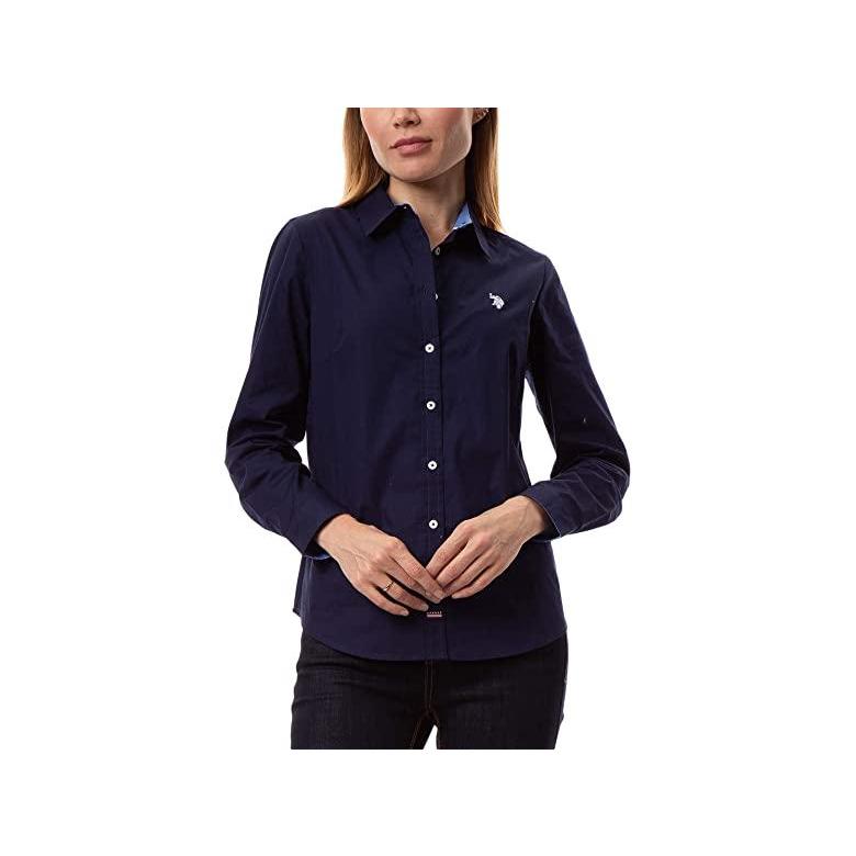 本日特売日 U S Polo Assn Long Sleeve Solid Stretch Poplin Shirt レディース シャツ トップス Evening Blue 安い特販 Gangwal Me