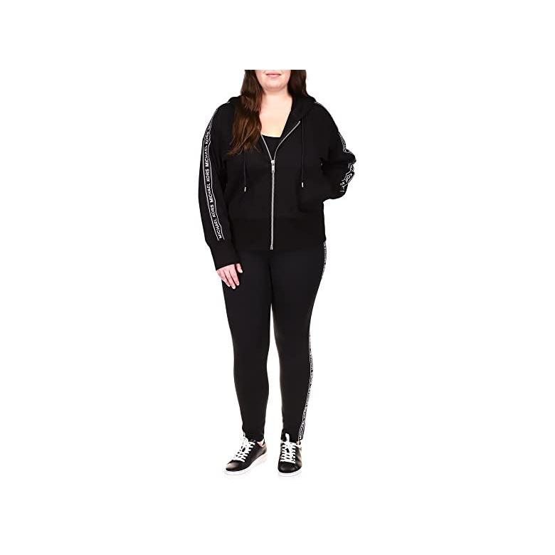 独特の素材 人気 新作 日本未発売 海外限定 ブランド Black フード スウェット パーカー レディース Hoodie Zip Stripe Logo Size Plus コース マイケル トップス Nta2 Tv