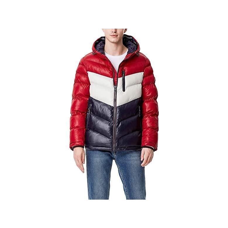 日本限定 Midweight トミー ヒルフィガー ブランド 人気 新作 日本未発売 海外限定 Chevron Red Ice Navy アウター コート メンズ Jacket Puffer Hooded Performance Quilted コート アウター