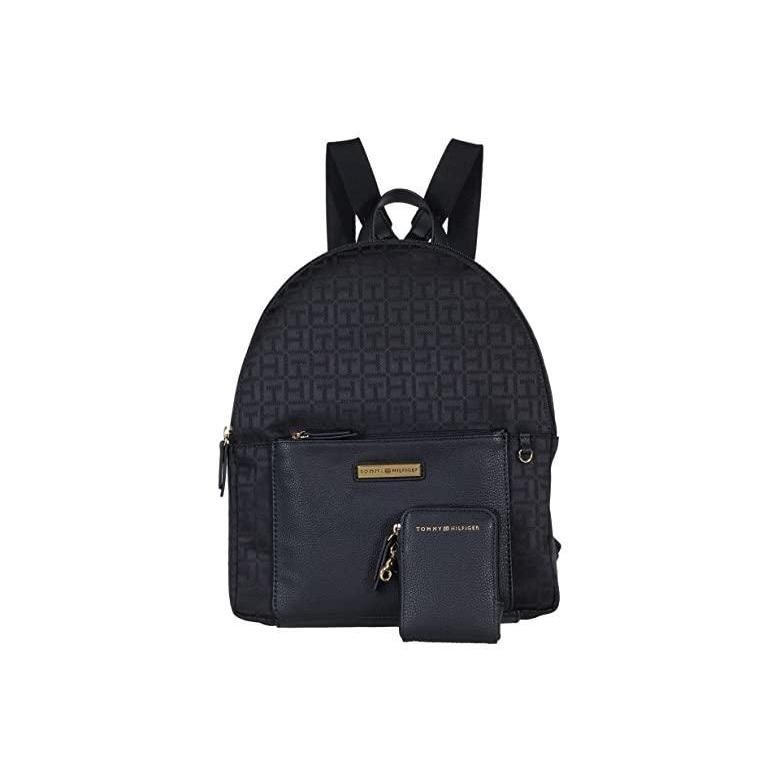 非常に高い品質 Dome Ii Naomi トミー ヒルフィガー ブランド 人気 新作 日本未発売 海外限定 Backpack Tonal Black リュックサック バックパック レディース Jacquard Monogram Square Pouch With バッグ