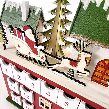 木製クリスマスLEDアドベントカレンダー ストア・エキスプレス 木製 LEDアドベントカレンダー レッド＆グリーン