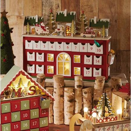 木製クリスマスLEDアドベントカレンダー ストア・エキスプレス 木製 LEDアドベントカレンダー レッド＆グリーン
