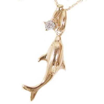 ダイヤモンド ネックレス ピンクゴールド ドルフィン 天然 ダイヤ 0.1ct K10pg