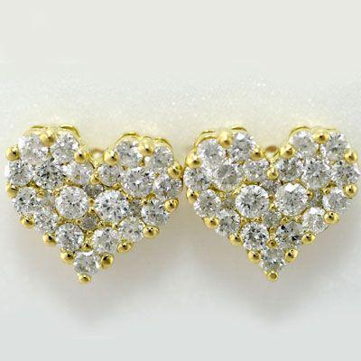 K18 イエローゴールドダイヤモンドハートパブェピアス