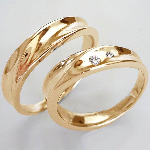 ダイヤモンド ピンクゴールドk18 ペアリング 2本セット 結婚指輪 マリッジリング  K18pg ダイヤ 0.03ct｜ma38