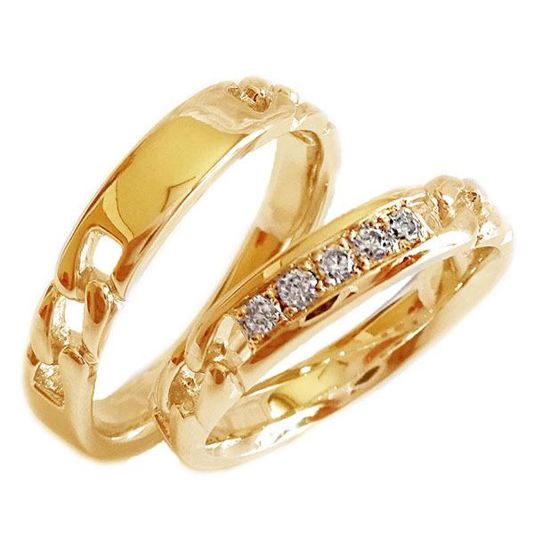 ピンクゴールド K18 ペアリング ダイヤモンド 結婚指輪 マリッジリング 2本セット K18pg｜ma38