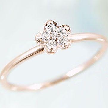 ピンキーリング ピンクゴールドk10 フラワー ダイヤモンドリング K10pg  