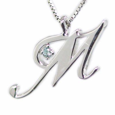 イニシャル ペンダント ネックレス ホワイトゴールド ブルー  