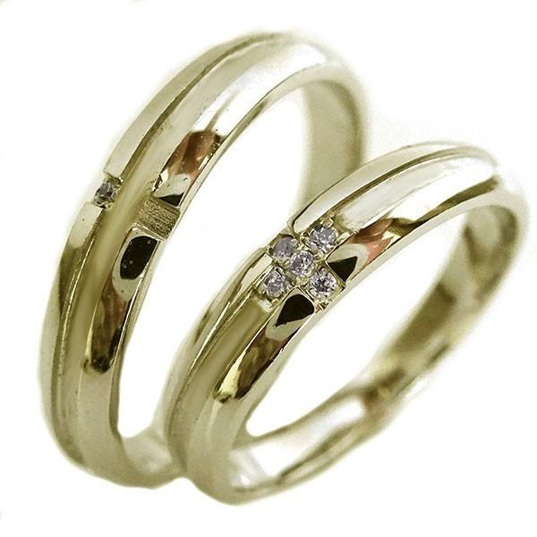 ダイヤモンド イエローゴールドk10 結婚指輪 ペアリング マリッジリング  2本セット K10 クロス｜ma38b