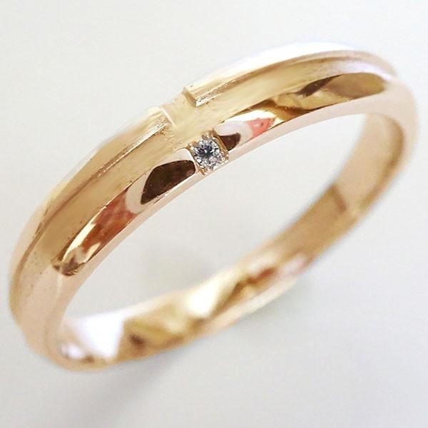 クロス ダイヤモンド ピンクゴールドk18 ペアリング 2本セット 結婚 