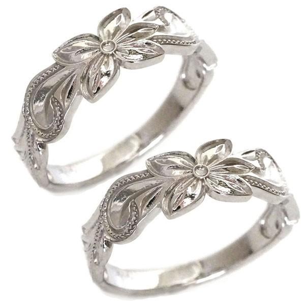 ハワイアンジュエリー 結婚指輪 マリッジリング ホワイトゴールド ペアリング 2本セット K10wg プルメリア スクロール ストレート