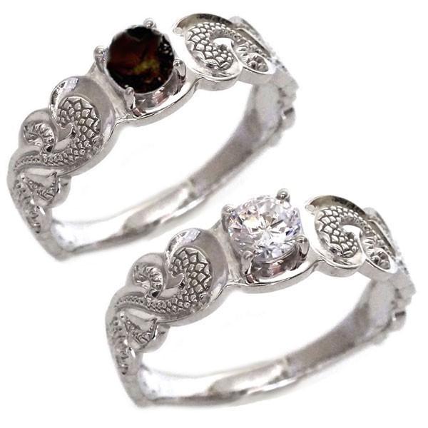 ダイヤモンド ブラックダイヤ SIクラス ホワイトゴールド 結婚指輪 マリッジリング ハワイアンジュエリー ペアリング 2本セット K10wg カレイキニ