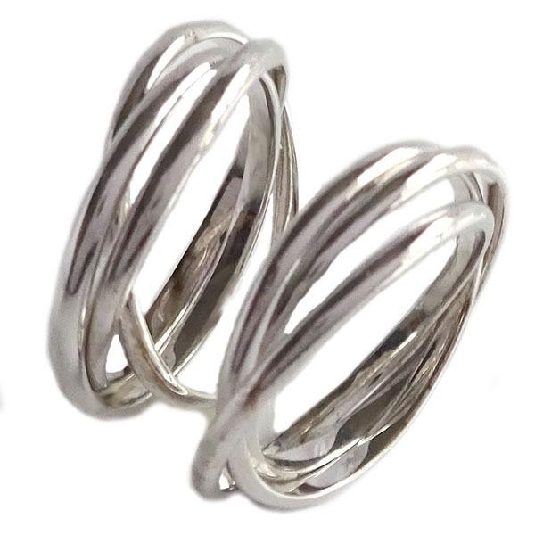 ホワイトゴールド K18 ペアリング 2本セット 三連 結婚指輪 マリッジリング K18wg