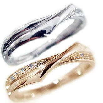 結婚指輪 マリッジリング ダイヤモンド ピンクゴールド ホワイトゴールド ペアリング 2本セット K18pg K18wg ダイヤ 0.08ct｜ma38b