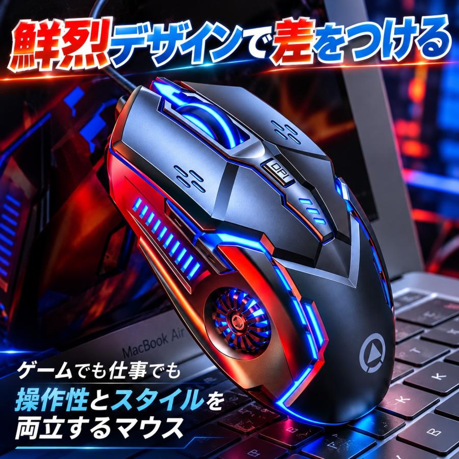 ゲーミングマウス マウスパッドセット 有線 光学式 6ボタン LED搭載 約