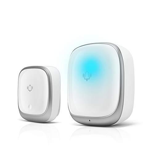ワイヤレスチャイム 玄関チャイム 電池不要 自動発電 音と光で呼び出しチャイムセット 7色led提示ベル 最高0m無線範囲 送信機１個 受信機１個
