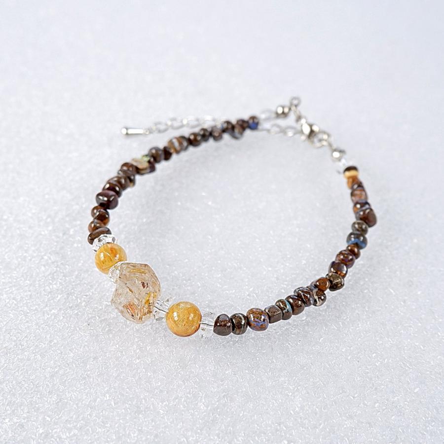 〜潜む輝き〜　オイルインクォーツとボルダーオパールのブレスレット　天然石アクセサリー　一点物 |  | 01