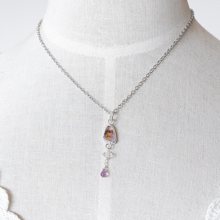 〜個性的な内包物〜　カコクセナイトインアメジストとダブルポイントクォーツのペンダント　天然石アクセサリー　一点物 |  | 04