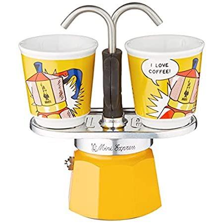 【海外輸入品】Bialetti Mini Express Lichtenstein コーヒーメーカー 2カップ+ショットグラス2個 アルミニウム
