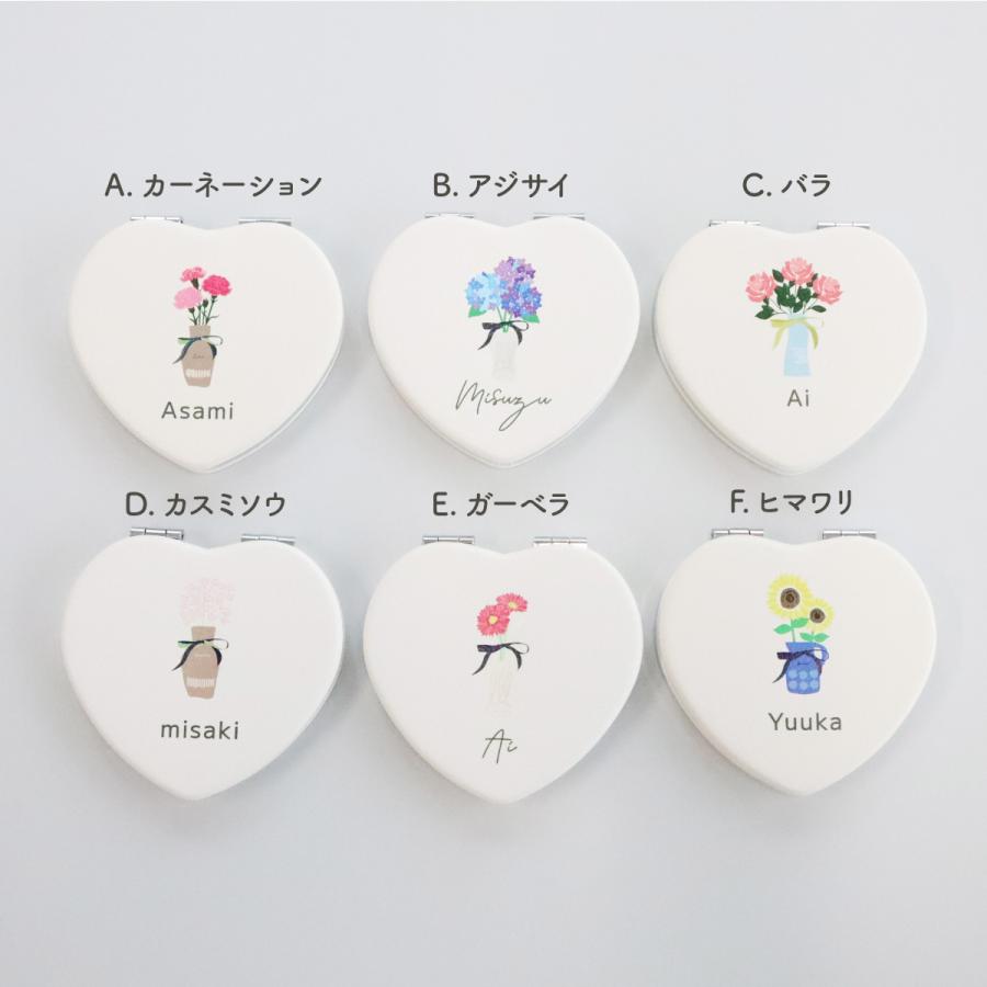 母の日 2026 名入れ ミラー 手鏡 拡大鏡 ハート型 ラッピング無料 巾着