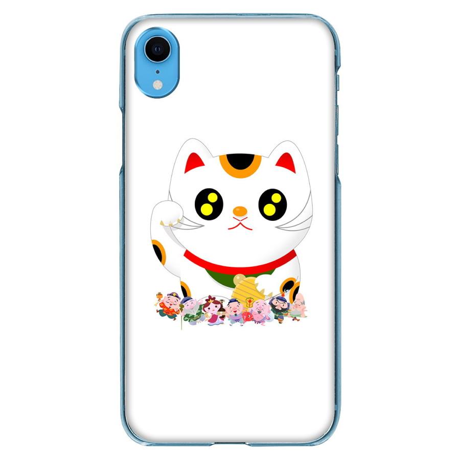iPhone スマホケース 縁起物-招き猫と七福神 柄 ハードクリアケース