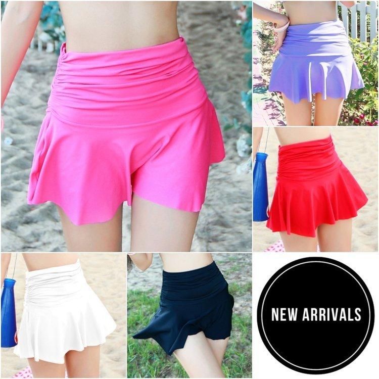 スイムスカート 5色 スカート フレアスカート ミニ丈 ミニスカート ショート丈 フレア ハイウエスト ウエストゴム ギャザー スイムウェア