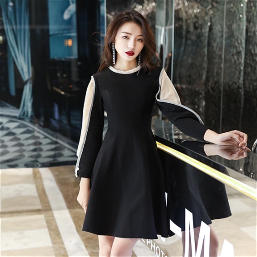 本店は きれいめデザイン エレガント系 ワンピースドレス 透け感 フリル Aライン フレア バイカラー ラウンドネック 秋冬 お呼ばれ デート プライスダウン30 Off Skylanceronline Com