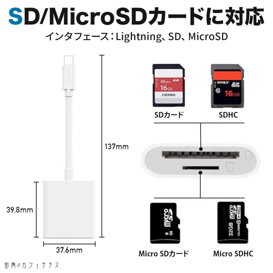 SDカードリーダー 2in1 iphone マイクロSDカード デュアル式 2口 シンプル 無地 白 ホワイト デジタルカメラ PC スマホ iPhone｜machicafe｜10