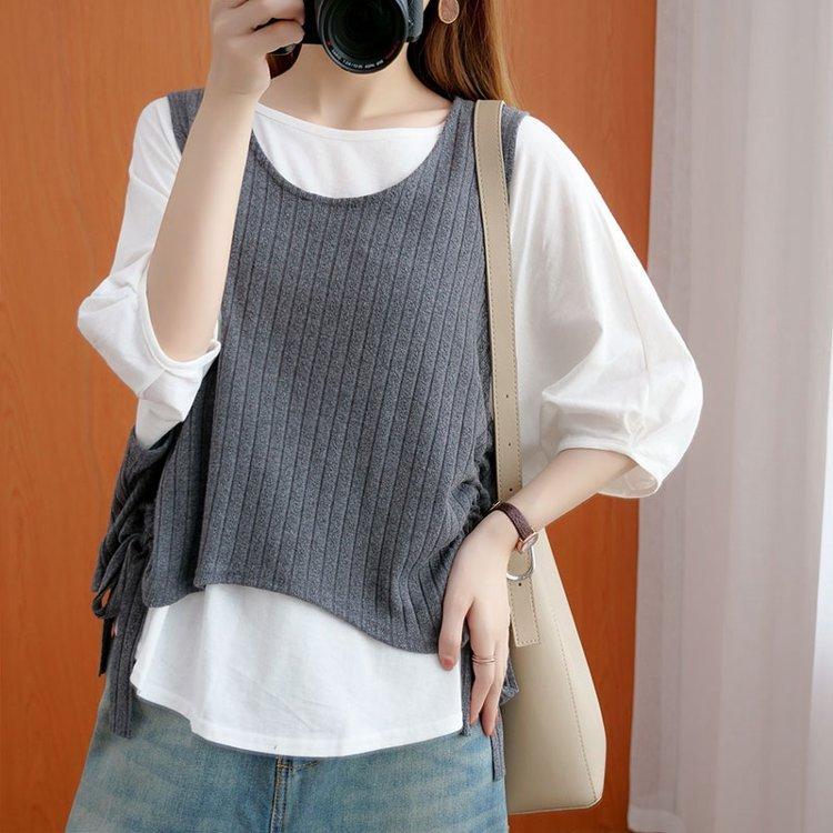 レディーストップス ブラウス 重ね着風 シンプル カジュアル キレイめ 大きいフリーサイズ 通学 お出かけ 超歓迎された