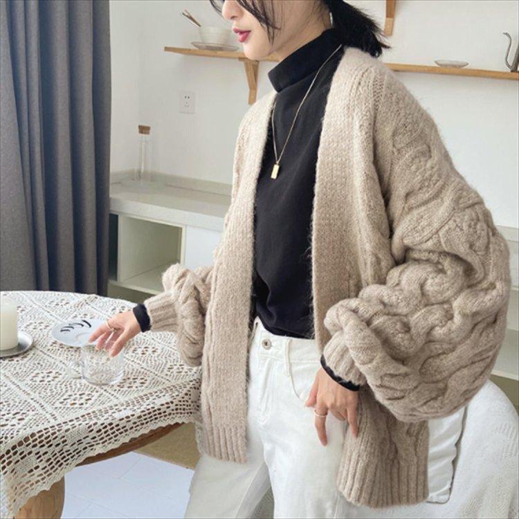 超特価激安 かぎ編みニット カーディガン 長袖 お出かけ 冬 シンプルデザイン 大人可愛い カジュアル系 カーディガン サイズ S