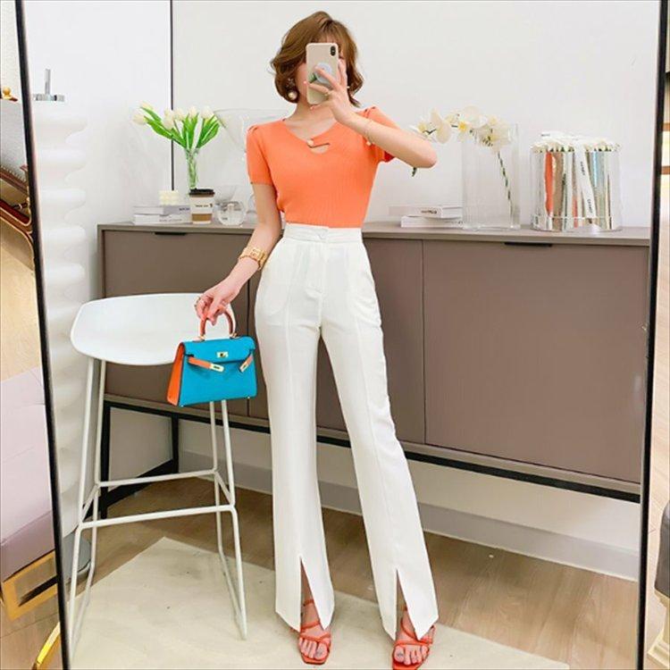 レディースファッション シャイニングゴールデン スラックスパンツ 2色 無地 きれいめ カジュアル系 シンプルデザイン 夏 スリット フレア 体系カバー こなれ感 ハイウェスト 30代 40代 レディースファッション Mwyd2x4a3b Www Boulevardrestaurants Com