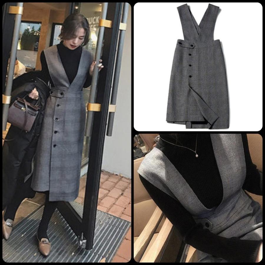 きれいめ チェック柄サロペットスカート コンサバ系 大人可愛い こなれ感 シンプル ロング丈 Aライン 冬 お出かけや通勤にも Daihocnguyentrai Edu Vn