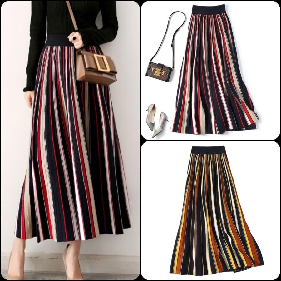きれいめ マルチカラーのロングスカート ストライプ こなれ感 大人可愛い Aライン フレア 冬 お出かけに Sk 0774 街角のカフェテラス 通販 Yahoo ショッピング
