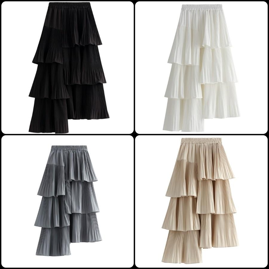 大人可愛い3段フリルのアンバランススカート こなれ感 カジュアル プリーツ コンサバ アシンメトリー 無地 ウェストゴム 夏 お出かけやデートにも Sk 0958 街角のカフェテラス 通販 Yahoo ショッピング