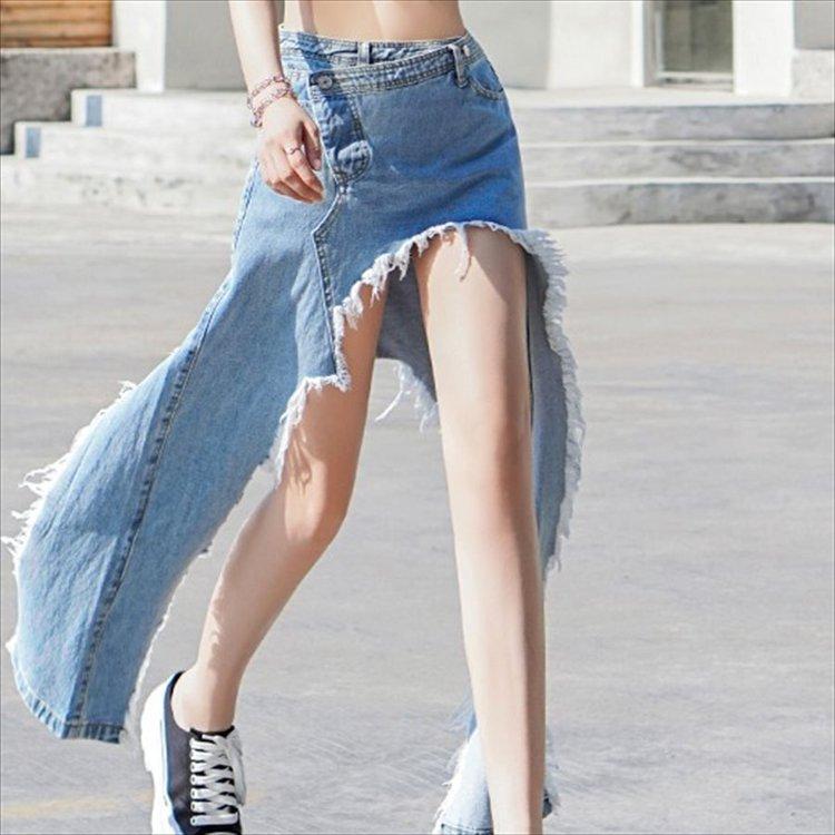 aclent アシンメトリーダメージデニムスカート アシンメトリーダメージデニムスカート｜ACLENT（アクレント）