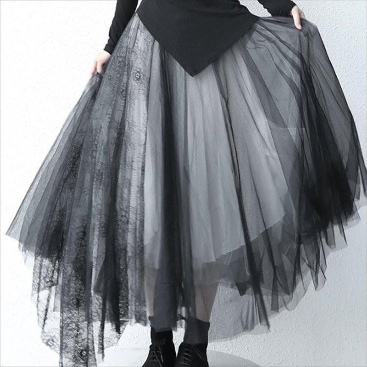 海外輸入 マキシスカート レース チュール生地 レース 重ね着風 透け感 ゆったり 体系カバー エレガント系 きれいめ 秋 その他ボトムス パンツ サイズ M Www Ayacouture Co Uk