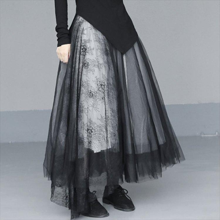 海外輸入 マキシスカート レース チュール生地 レース 重ね着風 透け感 ゆったり 体系カバー エレガント系 きれいめ 秋 その他ボトムス パンツ サイズ M Www Ayacouture Co Uk