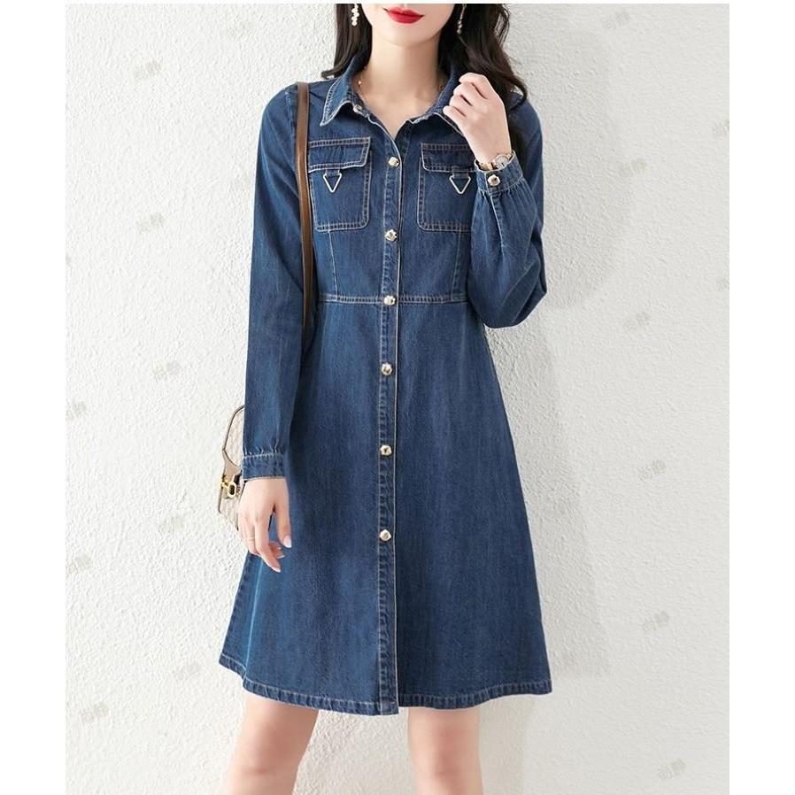 安いそれに目立つ ワンピ デニム 長袖 ワンピース レディース デート ハイウエスト 青 トレンド 大人可愛い きれいめ カジュアル シャツワンピ シャツ 冬 秋 春 40代 30代 代 ワンピース サイズ M Pathwaysfl Org