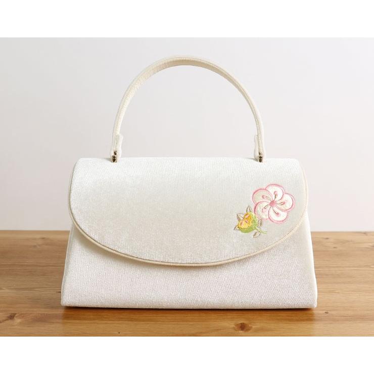 街着屋特選 - 刺繍入り フロッキーバッグ 捻梅にたちばな 刺繍 白