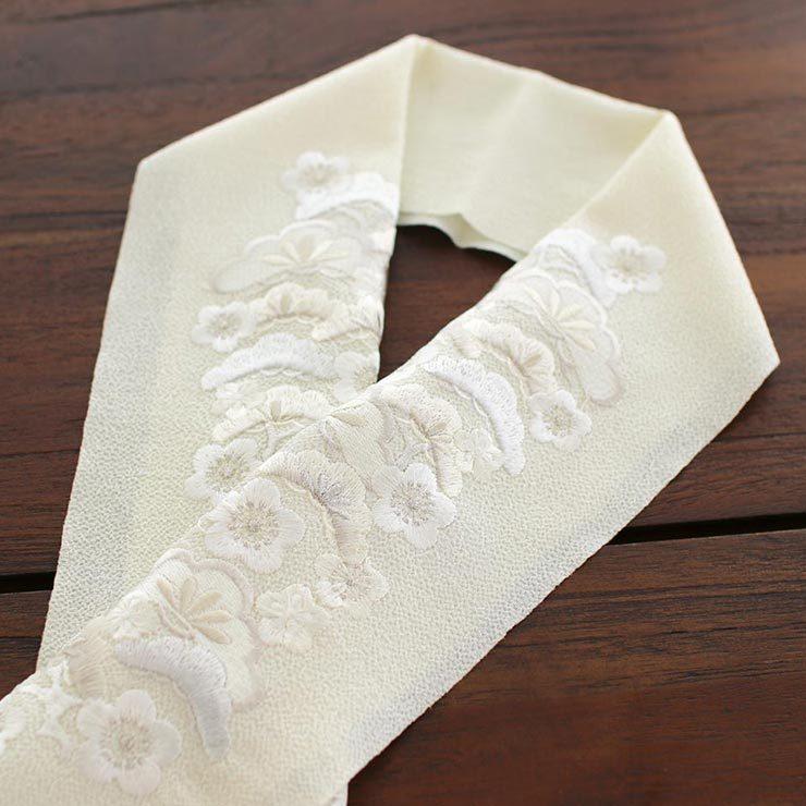 半襟 刺繍 おしゃれ 日本製 松梅 オフ白地×白 半衿 訪問着 付け下げ